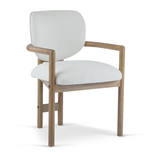 Set of 2 White Fabric King Louis Rubberwood Arm Dining Chairs, 300 LBS Weight Capacity