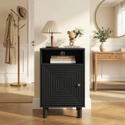 Set of 2 Black Nightstands with Charging Station, 15.7inch¡Á15.7inch¡Á24.4inchH