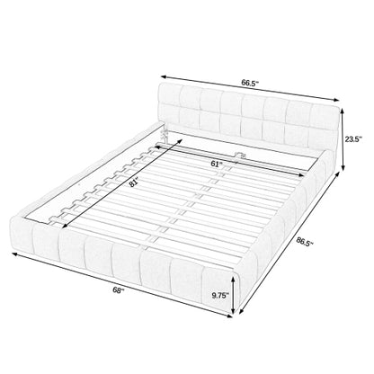 Queen Size Upholstered Bed Frame with Thick Fabric, Chenille Fabric Grounded Queen Size Platform Bed with Headboard and Solid Frame. No Box Spring Needed, PINK(68inch *86.5inch *23.5inch )