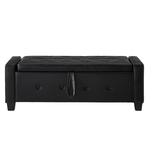 Black Tufted PU Faux Leather 48 inch Storage Ottoman Bench, Hallway Bedroom Storage Seat