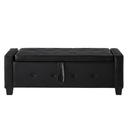 Black Tufted PU Faux Leather 48 inch Storage Ottoman Bench, Hallway Bedroom Storage Seat