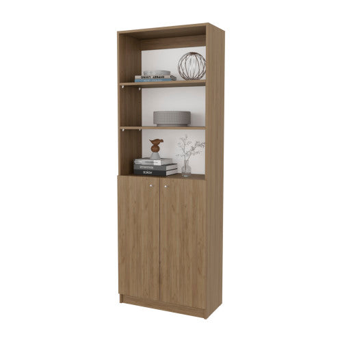 Bookcase with Open Storage and 2 Doors, Natural Oak/White