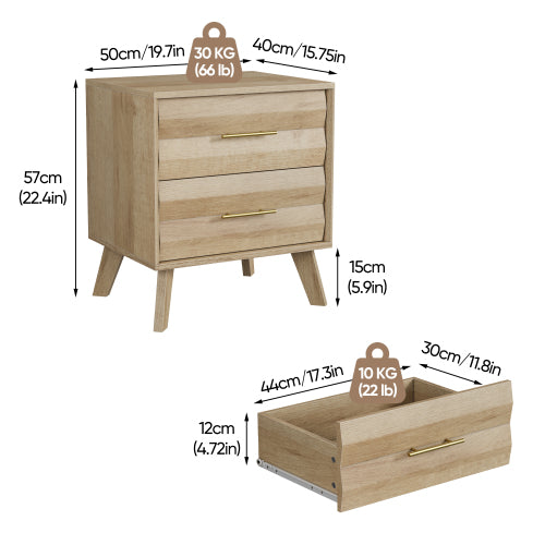 Oak 2-Drawer Medieval Modern Nightstand