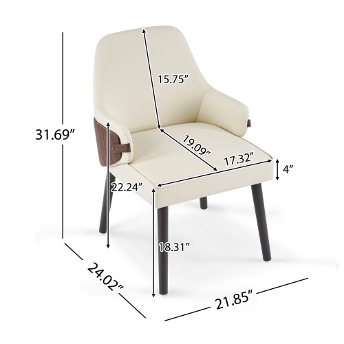 Set of 2 Beige & Brown Two-Tone Fabric Arm Dining Chairs, Multi-Material Frame 300lbs Weight Capacity
