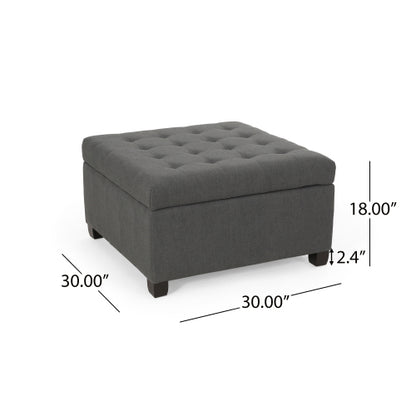 Dark Gray Fabric Tufted Storage Ottoman with Birch Wood Legs