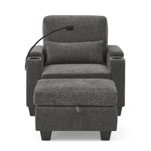 Gray Manual-Adjust Recliner Chair with USB, Storage & Ottoman