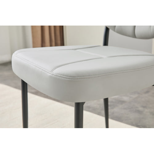 Set of 2 Gray Premium Leather Dining Chairs, Spray Coated Metal Legs with Top Handle & Adjustable Feet