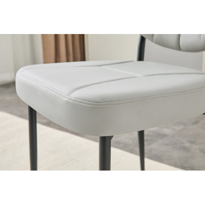 Set of 2 Gray Premium Leather Dining Chairs, Spray Coated Metal Legs with Top Handle & Adjustable Feet