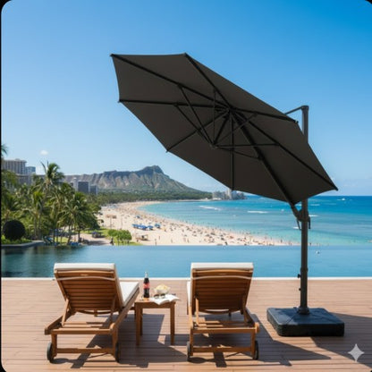 10 Ft Gray Square Large Cantilever Patio Umbrella with 360° Rotation & Tit Adjustment and Heavy Duty Offset Polyester Canopy Deck Umbrella without base.