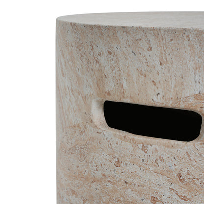 Outdoor/Indoor Lightweight Concrete Side Table With Side Handles,Travertine Finish