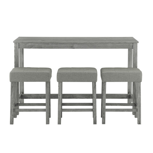 59 Inch Bar Table, Dining Table, Sofa Table with Power Outlet, 3 Upholstered Stools, 4 Piece Bar Table and Chair Set for Living Room, Dining Room, Kitchen
