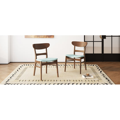 Set of 2 Mid-Century Mint Upholstered Dining Chairs, Eco Rubberwood Splayed Leg Accent Side Chairs