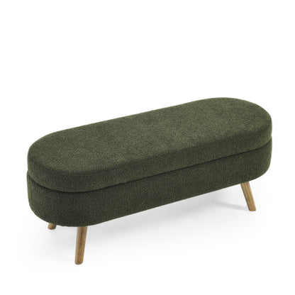 Ottoman Oval Storage Bench,Rubber Wood Legs, Green(43.5inch x16inch x16inch )