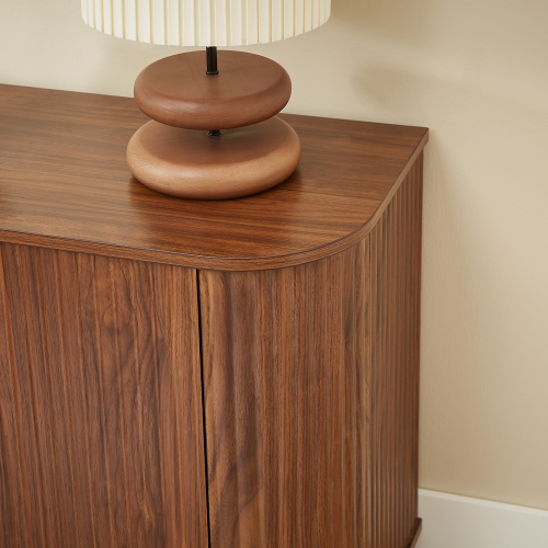 Walnut Wave Pattern Sideboard TV Stand 64 Inch Wide Storage Cabinet with Push to Open Doors