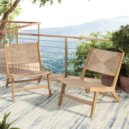 Acacia Wood Outdoor Armless Lounge Chair-Light Teak