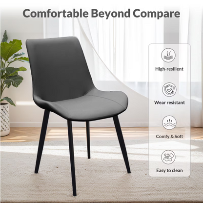 Set of 2 Grey PU Leather Dining Chairs with Metal Legs, Modern Upholstered Kitchen & Dining Room Chairs