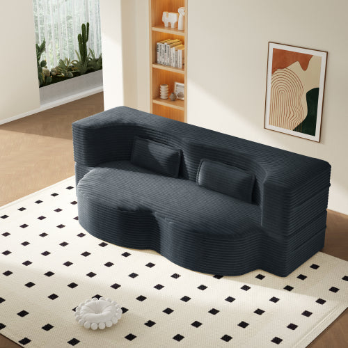 Dark Grey Twin Size Corduroy Convertible Floor Sofa Bed,2 Pillows