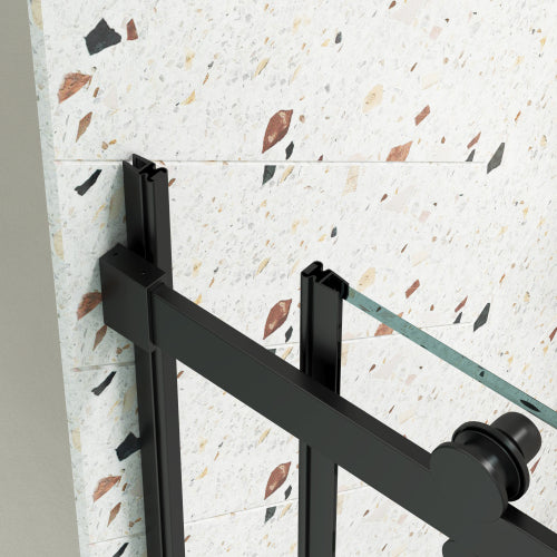 Glass shower door, sliding door, with 5/16" tempered glass and Matted Black finish 6074