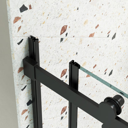 Glass shower door, sliding door, with 5/16" tempered glass and Matted Black finish 6074