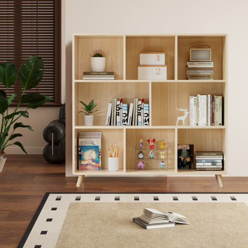 Pine Wood 8-Compartment Fixed Grid Household Toy Book Storage Cabinet