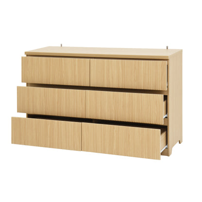 Modern Natural Wood 6 Drawer Dresser, Wave Panel Drawer Fronts, Storage Cabinet, Versatile Chest of Drawers for Bedroom, Living Room - Sleek & Spacious Home Storage Solution