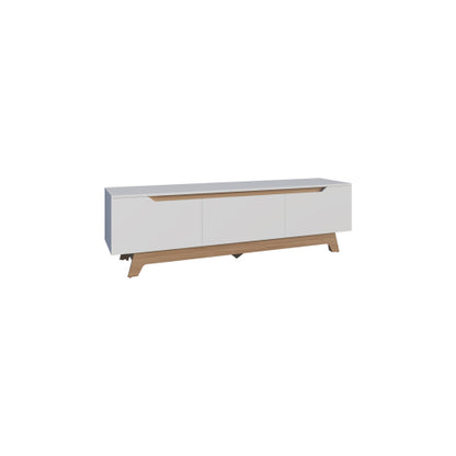 65 Inch White Ash Two-Tone Low Profile TV Stand with Dual Cabinets & Cable Cutouts