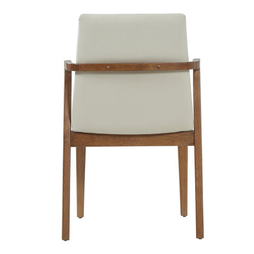 Set of 2 Mid-Century Modern Dining Armchairs, Beige PU Upholstery with Walnut Rubber Wood Frame