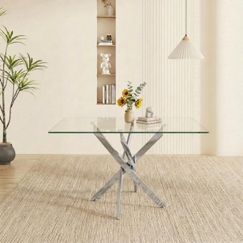 47.24 Inch Tempered Glass Table with Silver Legs