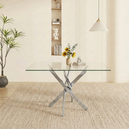 47.24 Inch Tempered Glass Table with Silver Legs