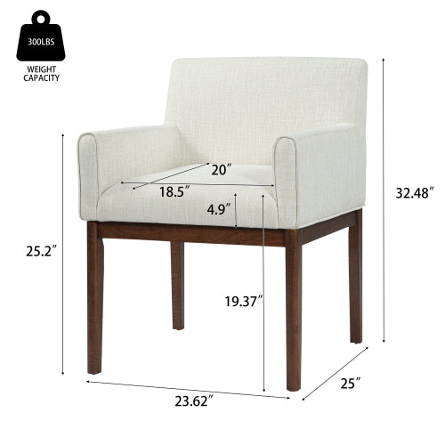 Upholstered Rubberwood Dining Armchairs, Set of 2, Beige/Brown