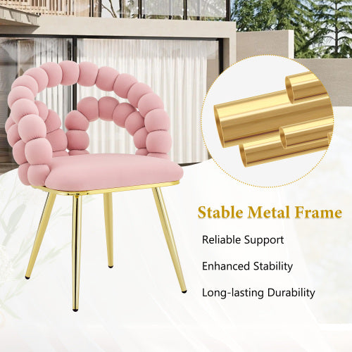 2 Piece Contemporary Velvet Dining Chairs, Bubble Back Accent Chairs with Gold Tapered Metal Legs