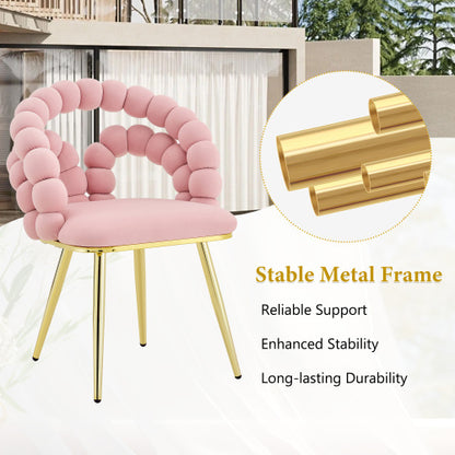 2 Piece Contemporary Velvet Dining Chairs, Bubble Back Accent Chairs with Gold Tapered Metal Legs
