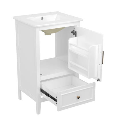 20" Bathroom Vanity with Sink, Bathroom Cabinet with A Door, Door Shelf Storage and Adiustable Foot Pads, A Drawer, White