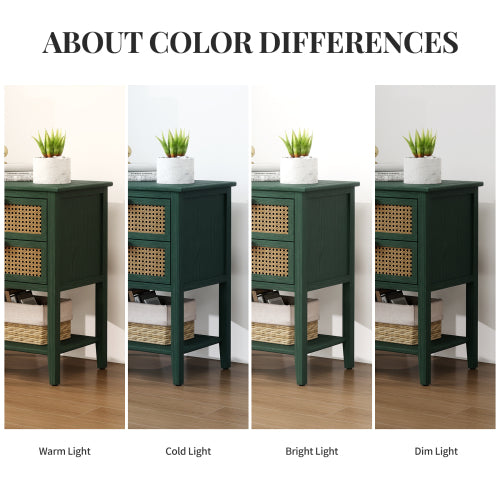 Natural Rattan 2-Drawer Stable End Side Table with Metal Handles