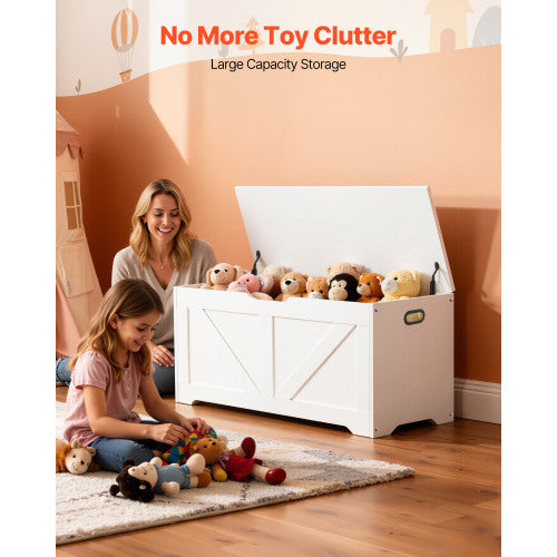 Kids Storage Bench, Wooden Toy Box Chest, Large Storage Cabinet with Safety Hinge, Toddlers Storage Bench for Playroom, Living Room or Entryway, Easy Assembly, 38.98 x 15.55 x 18.9 in, White