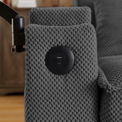Dark Grey Loveseat Sofa with Storage,USB Ports,Cup Holder & Swivel Table