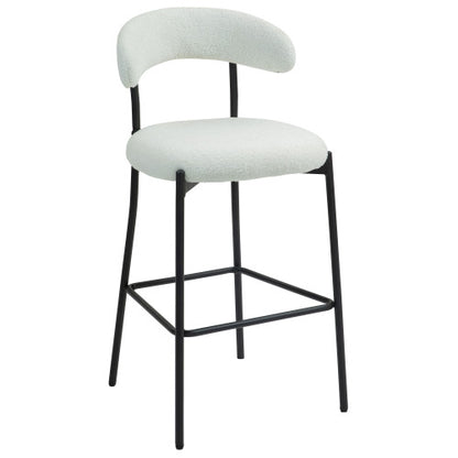 26inch  Counter height bar stools Teddy fabric cover kitchen island counter bar stool with black powder coating base and footrest(Snow)