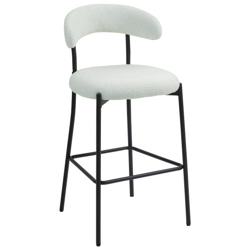 26inch  Counter height bar stools Teddy fabric cover kitchen island counter bar stool with black powder coating base and footrest(Snow)