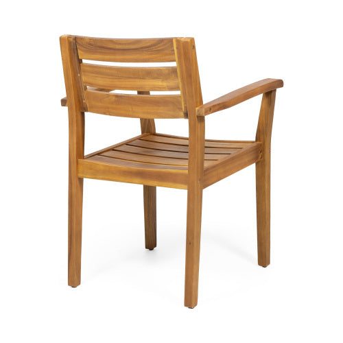 Dining Chairs Set of 2, Acacia Wood Patio Armchairs for Backyard, Poolside and Garden, Teak