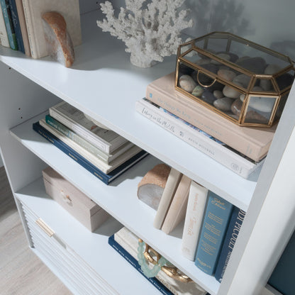 White Coastal Style 2-Shelf Adjustable Bookcase With Lower Drawer