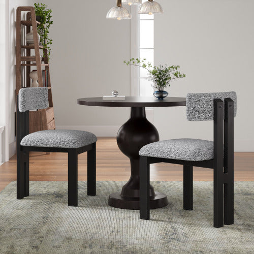 Armless Upholstered Dining Chairs with Black Metal Legs, Set of 2, Black/White