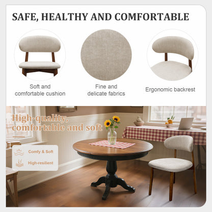 Set of 2 Warm Grey Flannelette Dining Chairs, Moisture-Proof Oak Wood Leg Armless Kitchen Side Chairs
