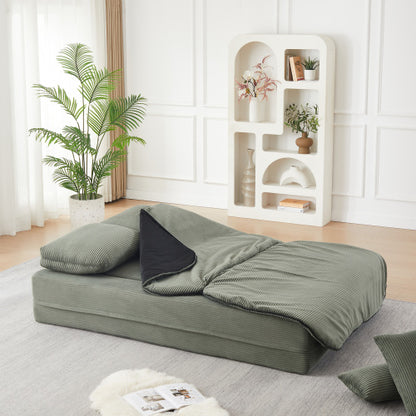 75 inch  Corduroy Convertible Floor Sofa Bed with Built-in Blanket & 4 Pillows