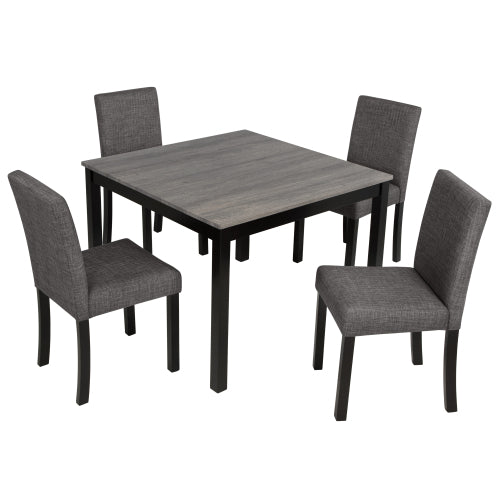 5-Piece Square Dining Table Set with 4 Chairs, Light Grey & Black Two Tone