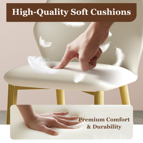 Set of 2 Miller White & Gray PU Dining Chairs, Gold-Plated Carbon Steel Leg 330lbs Weight Capacity