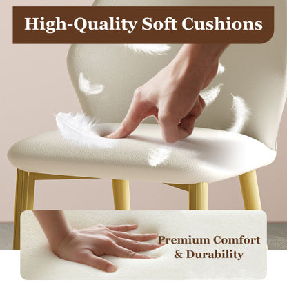 Set of 2 Miller White & Gray PU Dining Chairs, Gold-Plated Carbon Steel Leg 330lbs Weight Capacity