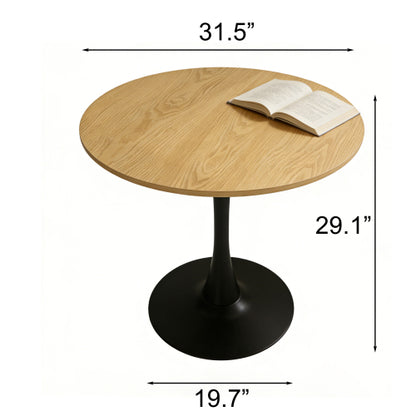 31.5inch Round Natural Wood Dining Table with Metal Base for Small Spaces