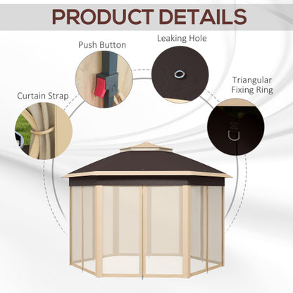 13' x 13' Pop Up Gazebo, Hexagonal Canopy Shelter with 6 Zippered Mesh Netting, Event Tent with Strong Steel Frame for Patio, Backyard, Garden, Wedding, Party, Beige