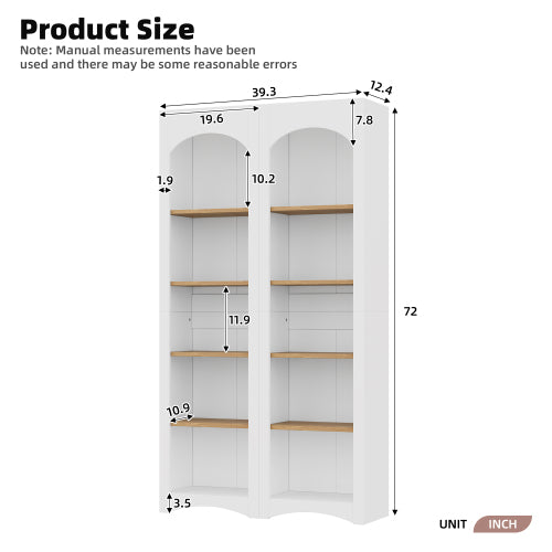 72''H White Farmhouse 5-Tier Combined Bookshelf Adjustable Shelf Home Pantry Storage Cabinet Set