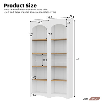 72''H White Farmhouse 5-Tier Combined Bookshelf Adjustable Shelf Home Pantry Storage Cabinet Set